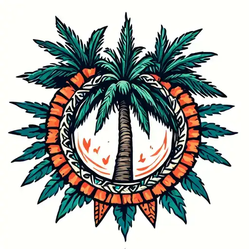 Aztec Compas Palm Tree Surrounded