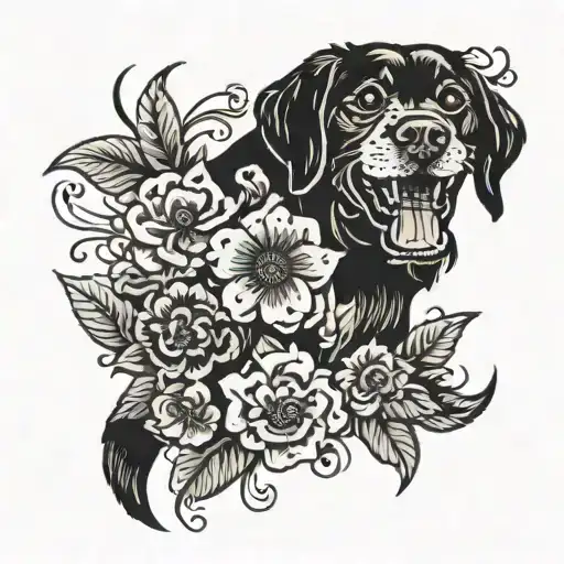 Florals And Black Dog