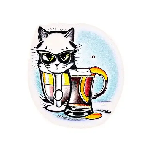 Black Cat And A Glass Of Beer