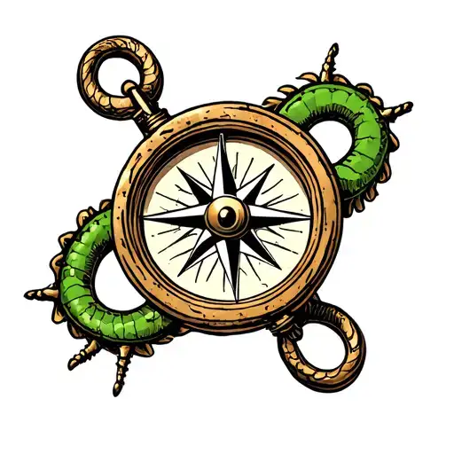 A Tattoo Made Up Of An Anchor Of A Salamander Compass