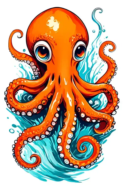 Orange Neo Traditional Octopus With Water