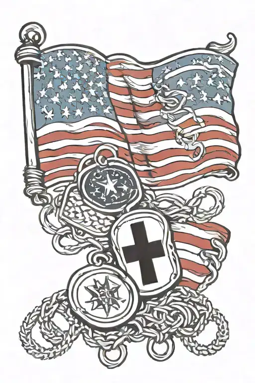 American Flag And Dog Tags Intertwined