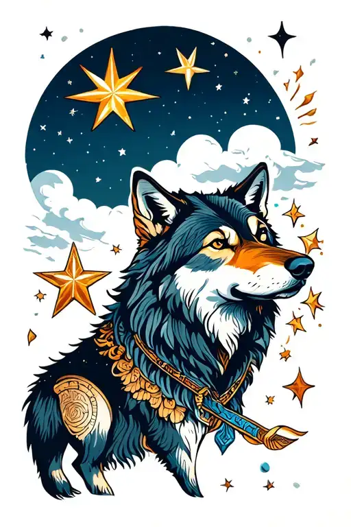 Wolf And Javidan And Star And Sky And