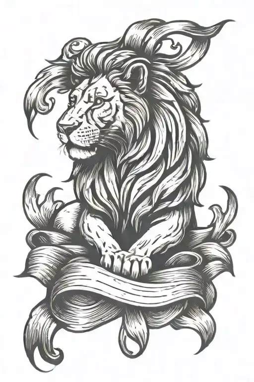 Lion Tattoo In The Form Of A Ribbon Around The Wrist