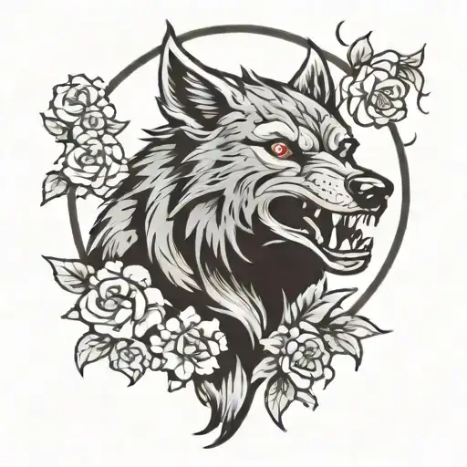 Werewolf With Moon And Stars And Flowers