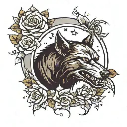 Werewolf With Moon And Stars And Flowers