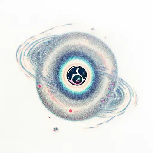 A Realistic Depiction Of A Black Hole Surrounded By Swirling Galaxies And Musical Notes