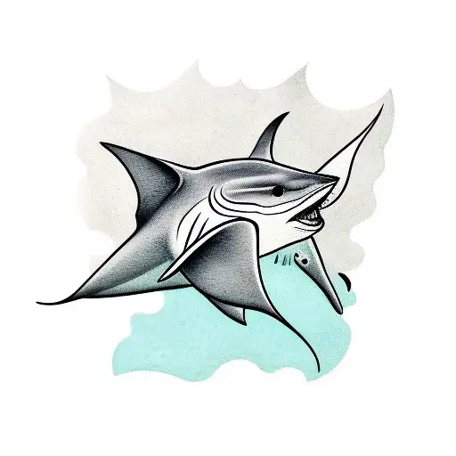 Manta Ray And Shark Thick Lines