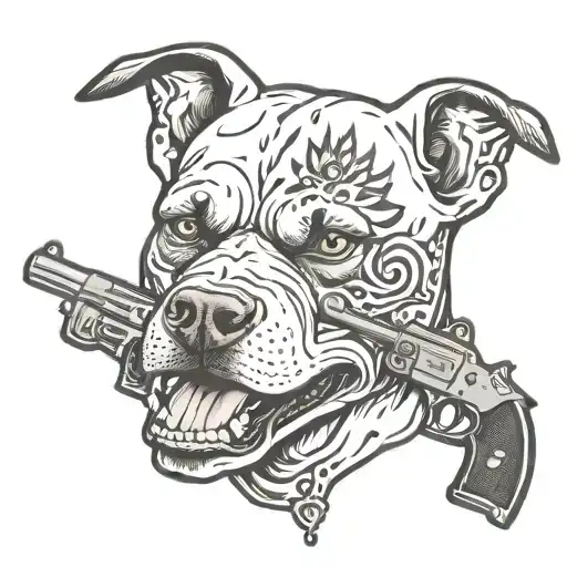 Pitbull Skull Traditional Holding Guns Withnpolice Chief Badge