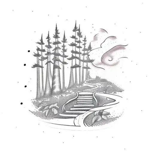 A Winding Trail Leading To A Hidden Coffee Shop In The Woods