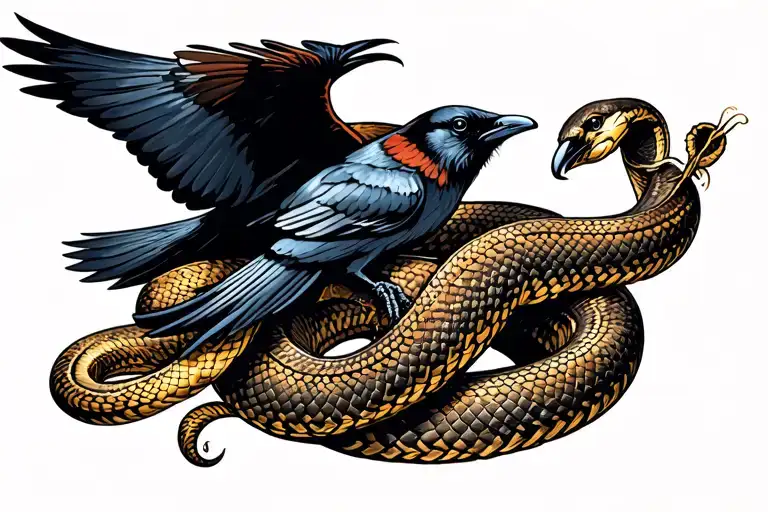 Snake Wrapped Around A Crow Flying