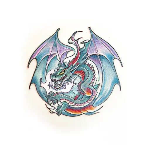 Dragon En Llamas Con 3 Cabezas