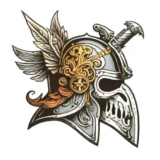 Knight Helmet With Skull Wearing