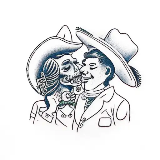 Make Mariachi In Hat Kissing His Wife