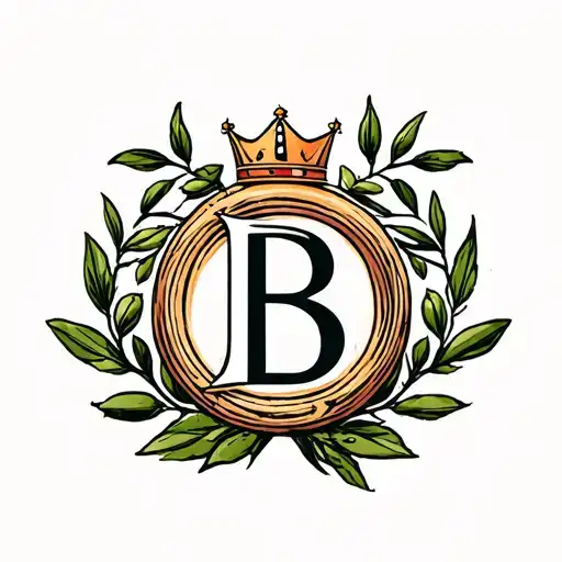 Letter B With A Crown On Top Inside Of An Olive Branch Circle