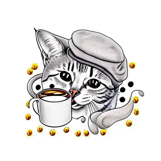A Stylish Cat Wearing A Beret Enjoying A Cup Of Coffee