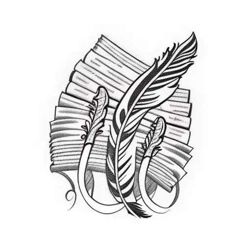An Intricate Traditional Design Of A Feather With A Stack Of Books As The Quill