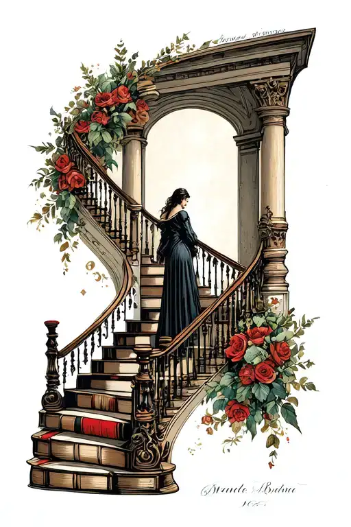 Dark Romance Book Staircase With Fantasy Scene