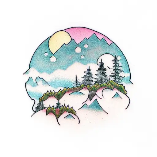 Forest That Reaches A Cliff With A Full Moon At The End