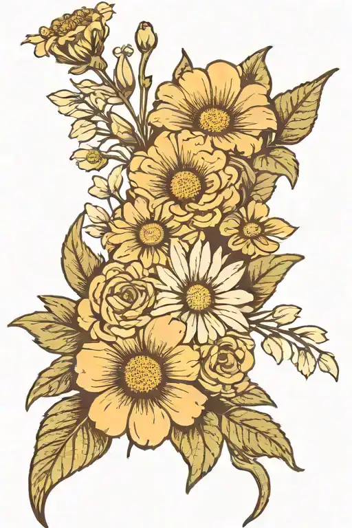 Bouquet Of Flowers With A Daisy And 4 Other Flowers