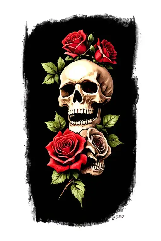 3 Skulls And Roses Intertwined Symbolizing The Client's Love