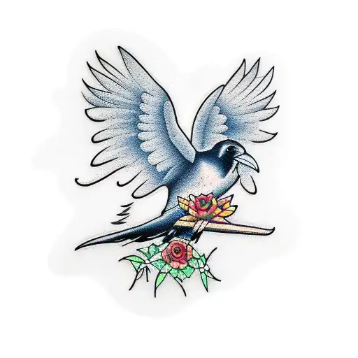 Raven With Lily Flower