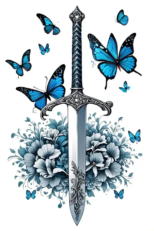 Sword Surronded By Silver Butterflies Fluttering