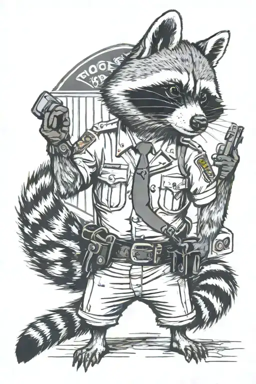 Raccoon Getting Arrested By A Raccoon Police Officer