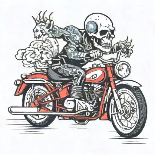 Skull With Tattoo's Riding A Motorcycle