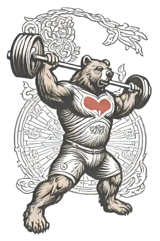 Olympic Bear Holds A Barbell Above His Head With Outstretched Arms