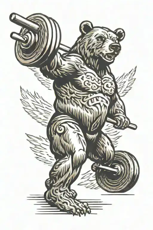 Olympic Bear Holds A Barbell Above His Head With Outstretched Arms