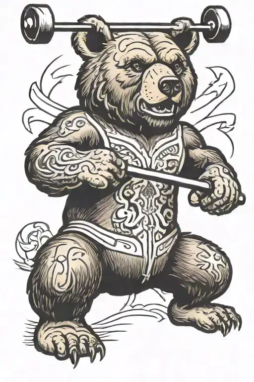 Olympic Bear Holds A Barbell Above His Head With Outstretched Arms