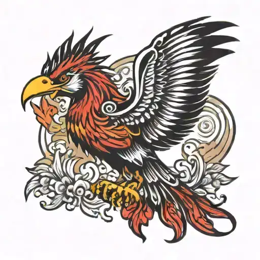 Red Phoenix With Closed Wings Made