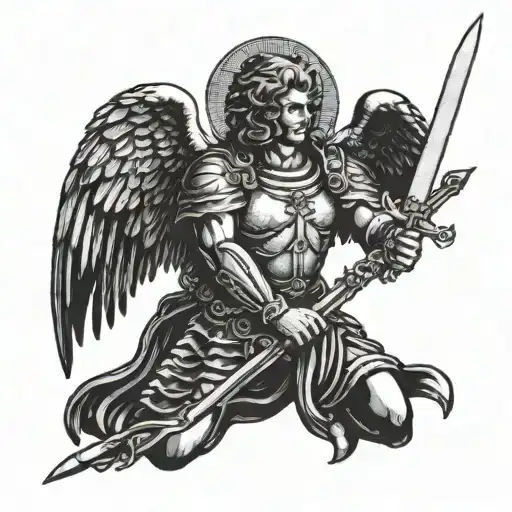 Dark Small Archangel Michael Holding A Sword And Scale
