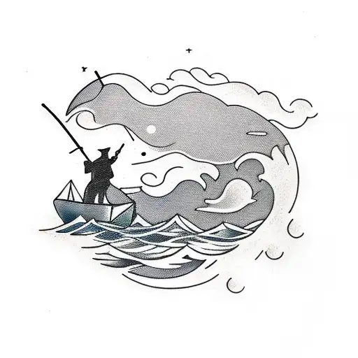 The Shadow Of A Fisherman And In The Background An Aurora Borealis