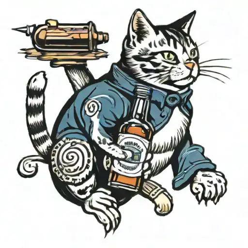 Cat Holding A Whiskey Bottle