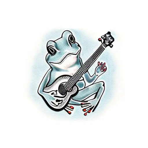 Frog Holding Guitar With The Puerto Rican Flag Design