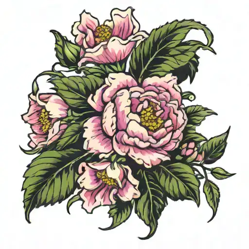 Violets Sweet Peas Daffodils Daisies Peonies Single Dark Pink Cosmos With Ivy And Vines