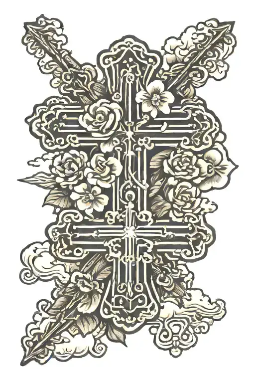 Cross With Flowers And Clouds