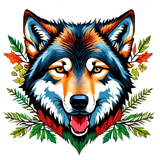 Colorfull Wolf And Forest