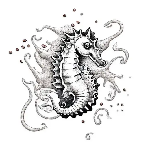 A Seahorse Made Of Coffee Beans Swimming Among Art Supplies