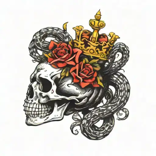 Snake Surrounding Skull Wearing A Crown