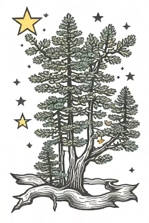 Pine Trees In The Background With Stars