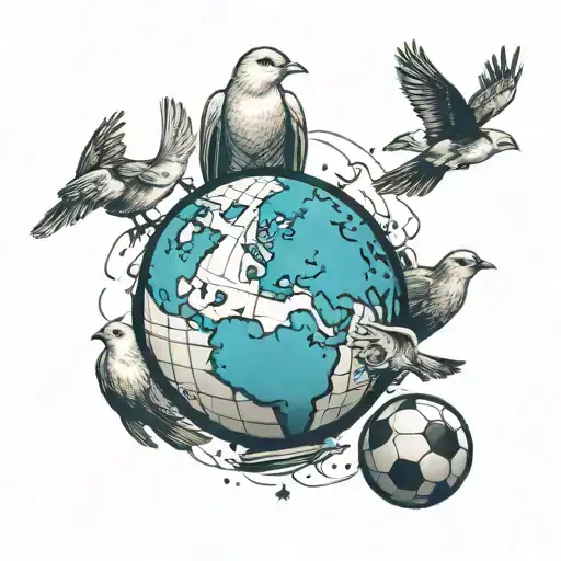 A Soccer Ball Morphing Into A Globe Surrounded By Birds Representing Freedom