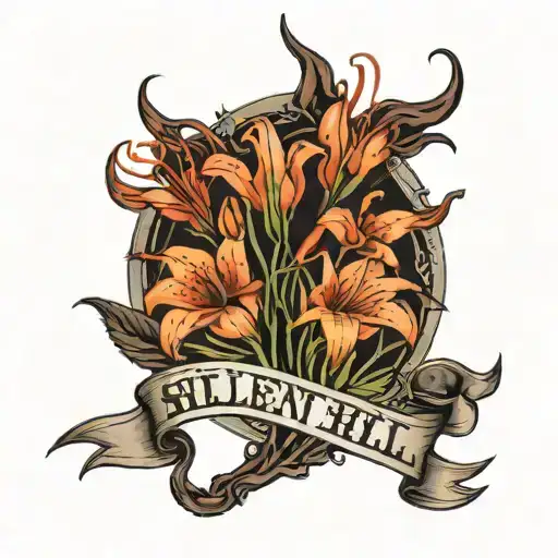 Welcome To Silent Hill Sign Surrounded By Red Spider Lilly