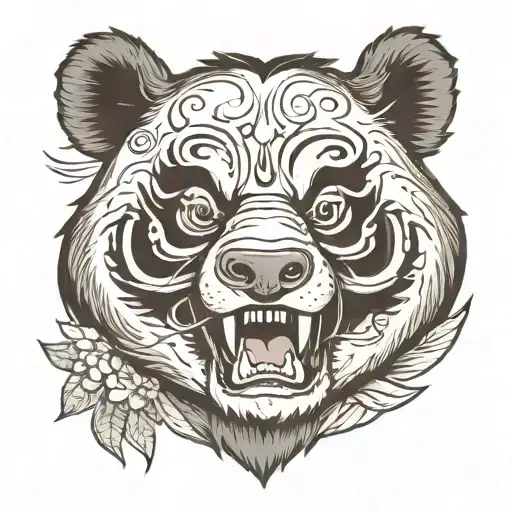 Snarling Panda Head Front View