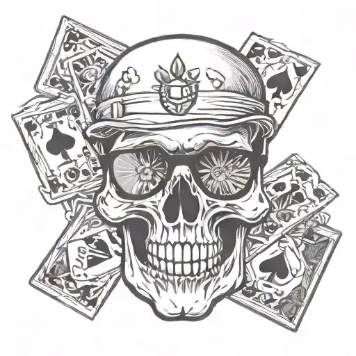 Skull With Cards And Glasses