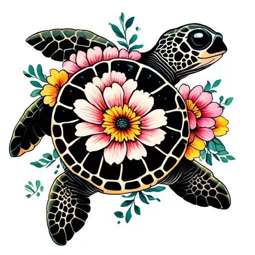 Sea Turtle With Flowers