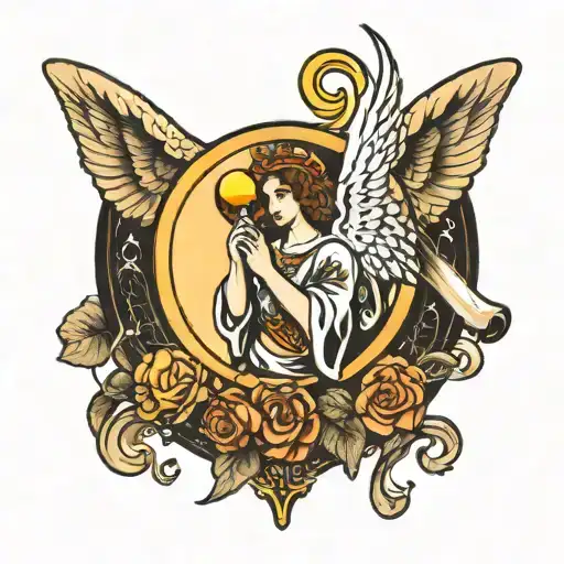 A Angel With Wings And A Moon On Top And A Bell On The Hand