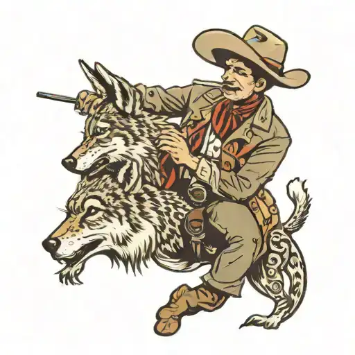 Cowboy Smoking Cigarette With Coyote